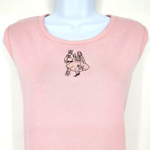 VTG‎ LasOlas Womens Sleeveless Top Size L Pink Rockabilly Poodle Skirt Patch